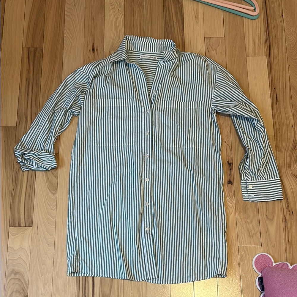 Abercrombie Striped Green and White Shirt Dress